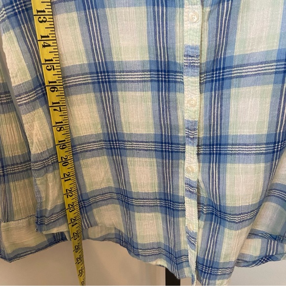 Women's Juniors Blue Plaid Beach Boho Hollister Sheer Roll Sleeve Shirt Sz Lg - Picture 7 of 7